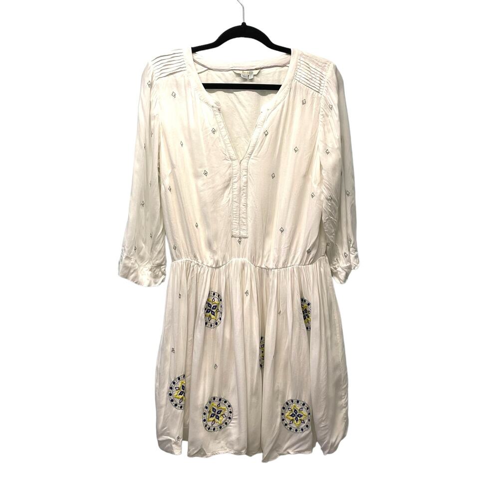 Boden White Dress Embroidered Medallions 3/4 Sleeves Size 10 - Picture 3 of 11